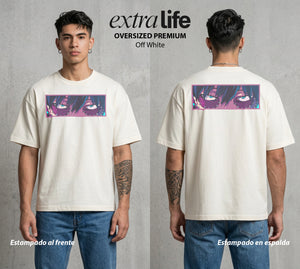 La Academia de Heroes | El Fuego del Clan #02488 - Playera Oversized Premium | Off White - Foto en modelo