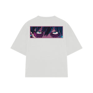 Playera streetwear premium de anime y gaming ExtraLife MX, corte boxy oversized drop shoulder heavyweight en color Deep Black y Off-White, moda urbana mexicana de culto.