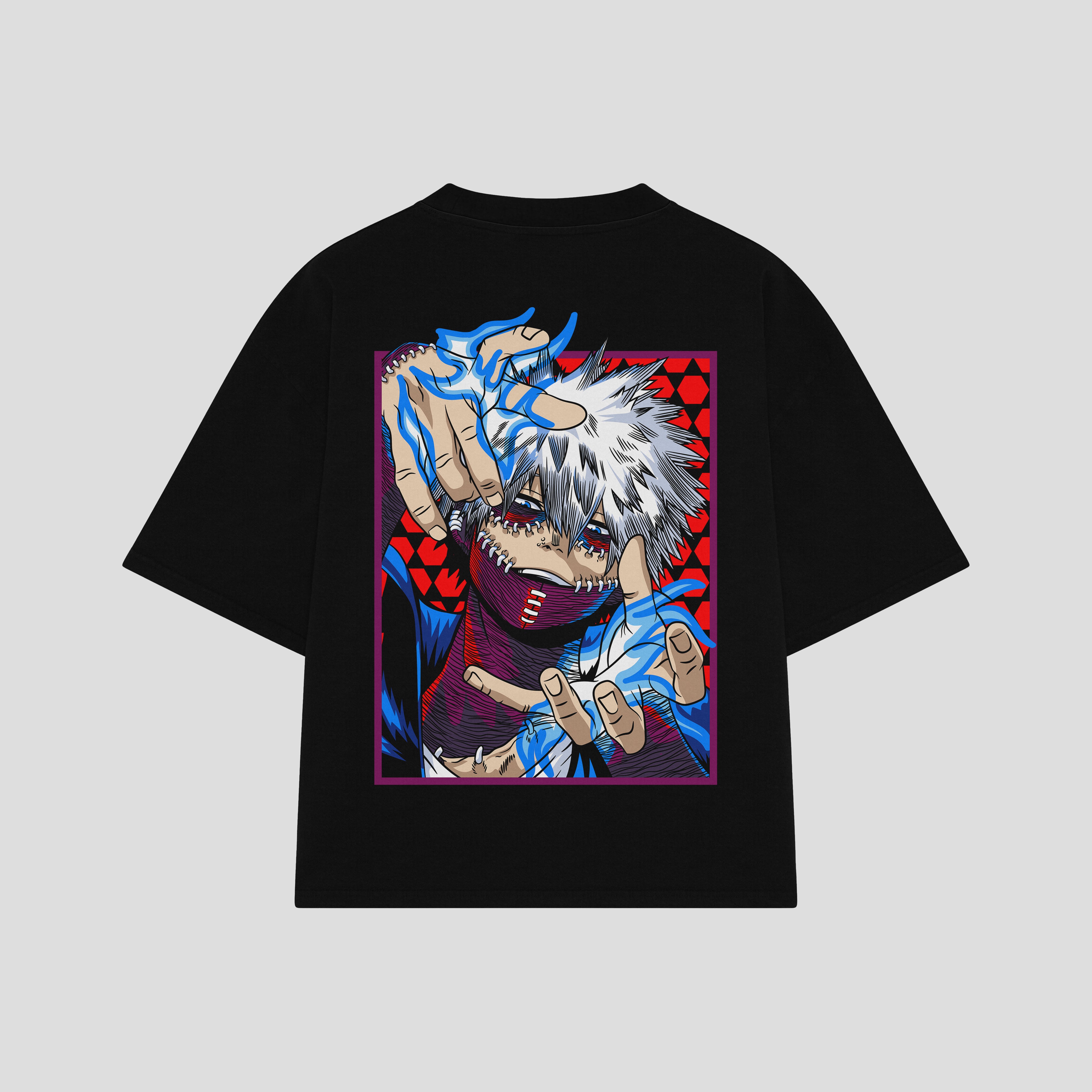 Playera streetwear premium de anime y gaming ExtraLife MX, corte boxy oversized drop shoulder heavyweight en color Deep Black y Off-White, moda urbana mexicana de culto.