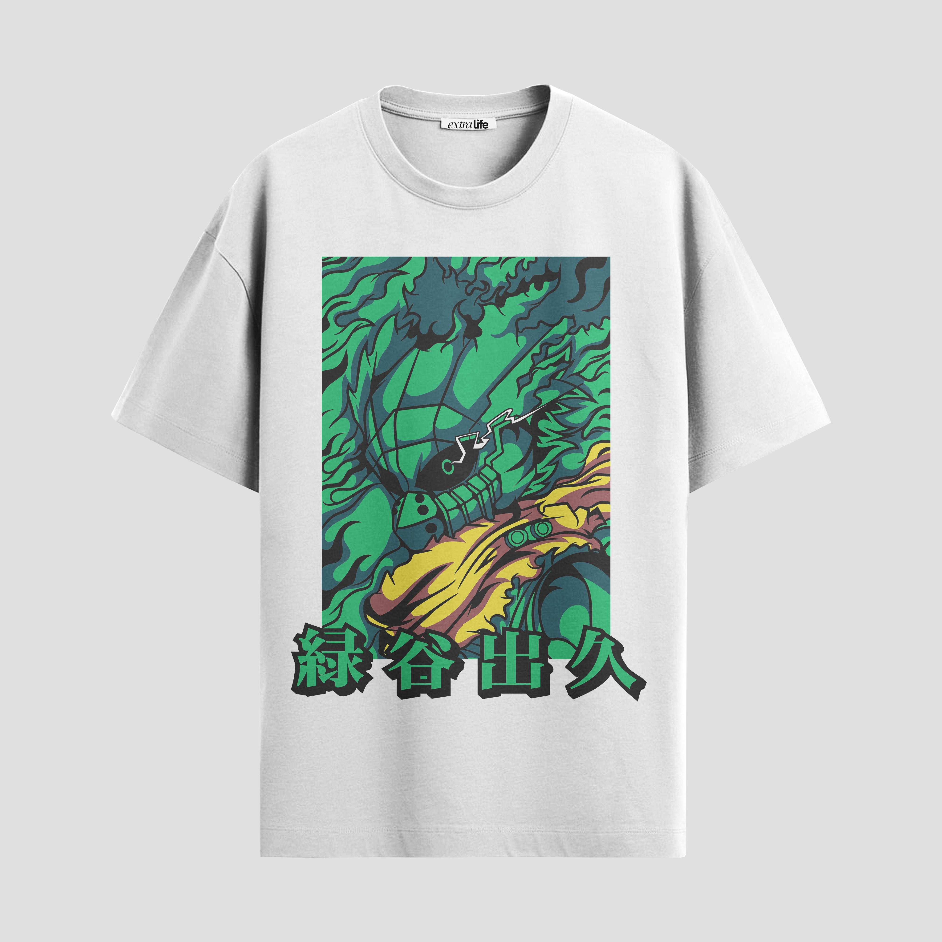 Playera urbana de anime y gaming ExtraLife MX, corte Standard Fit unisex ligero y transpirable en color Deep Black y Pure White, ropa de uso diario para gym y casual.