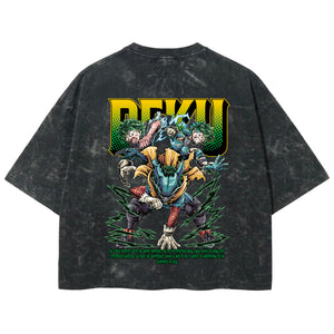 Playera streetwear premium de anime y gaming ExtraLife MX, corte boxy deluxe mineral wash heavyweight en color Acid Wash, moda urbana mexicana de culto.
