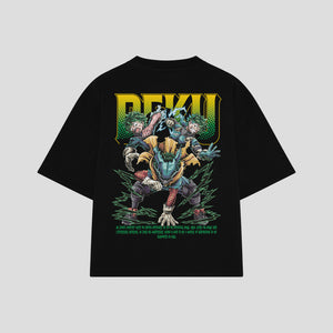 Playera streetwear premium de anime y gaming ExtraLife MX, corte boxy oversized drop shoulder heavyweight en color Deep Black y Off-White, moda urbana mexicana de culto.
