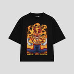 Playera streetwear premium de anime y gaming ExtraLife MX, corte boxy oversized drop shoulder heavyweight en color Deep Black y Off-White, moda urbana mexicana de culto.