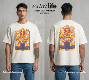 La Academia de Heroes | La Llama del Numero Uno #02493 - Playera Oversized Premium | Off White - Foto en modelo