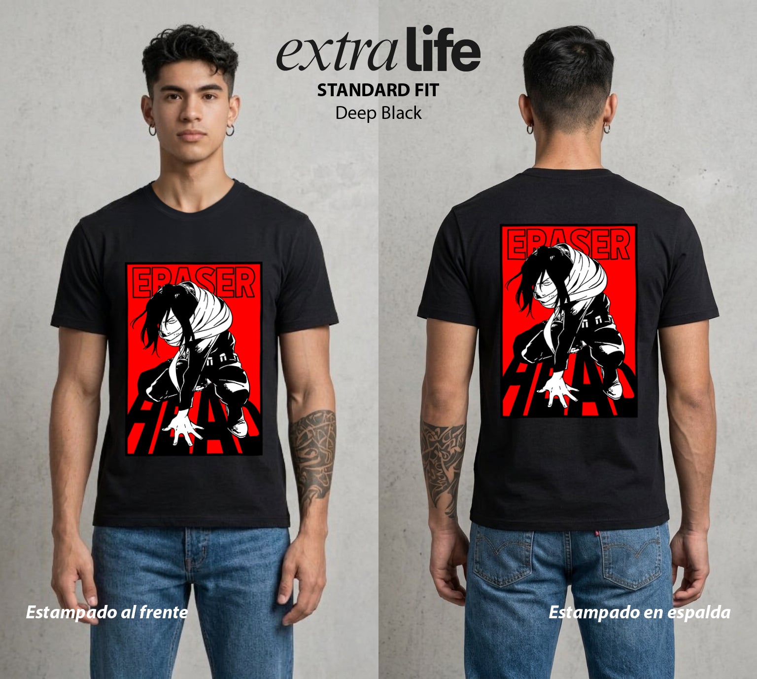 La Academia de Heroes | El Heroe Borrador #02495 - Playera Standard Fit | Deep Black - Foto en modelo