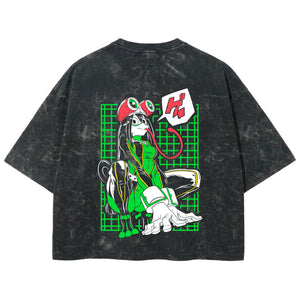 Playera streetwear premium de anime y gaming ExtraLife MX, corte boxy deluxe mineral wash heavyweight en color Acid Wash, moda urbana mexicana de culto.