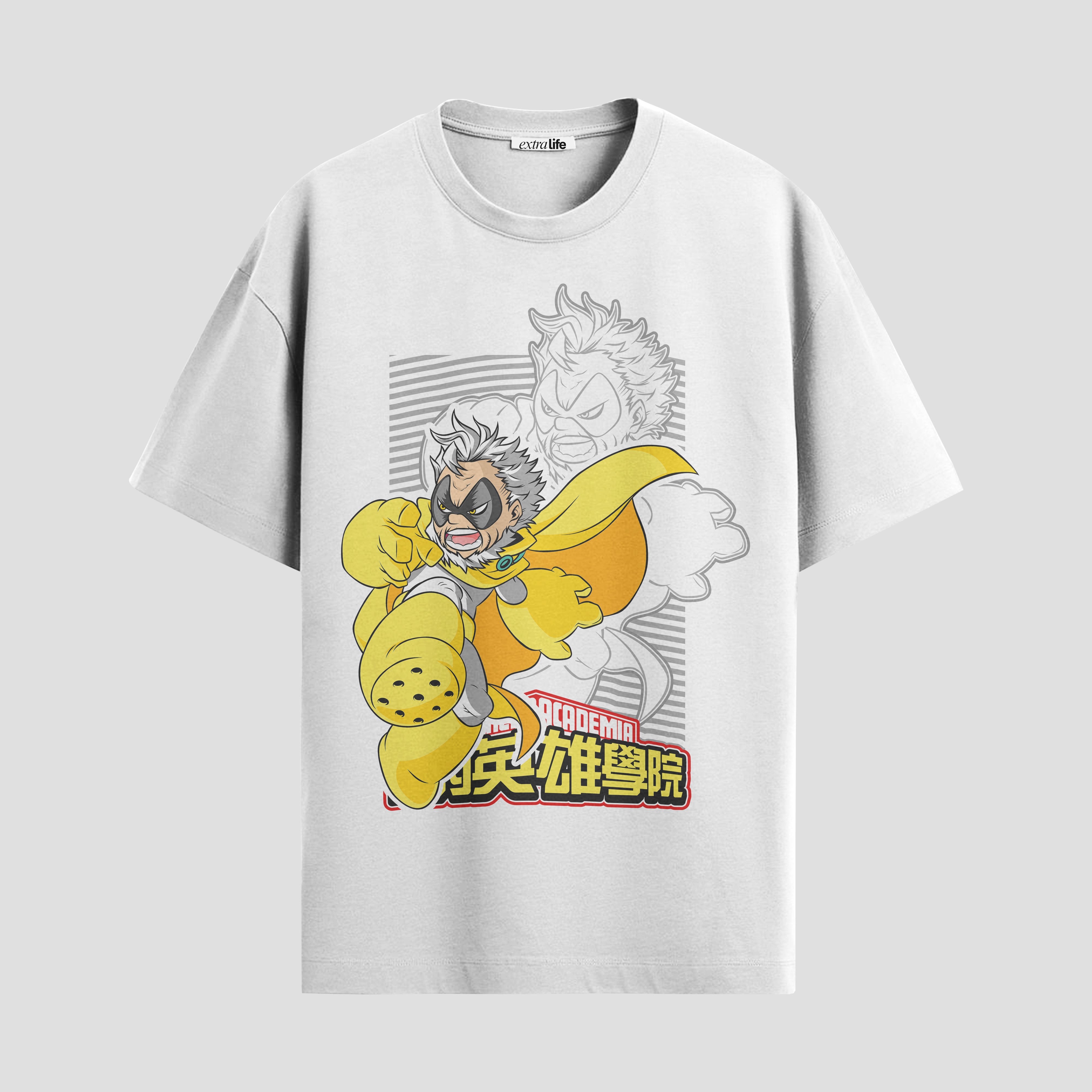Playera urbana de anime y gaming ExtraLife MX, corte Standard Fit unisex ligero y transpirable en color Deep Black y Pure White, ropa de uso diario para gym y casual.