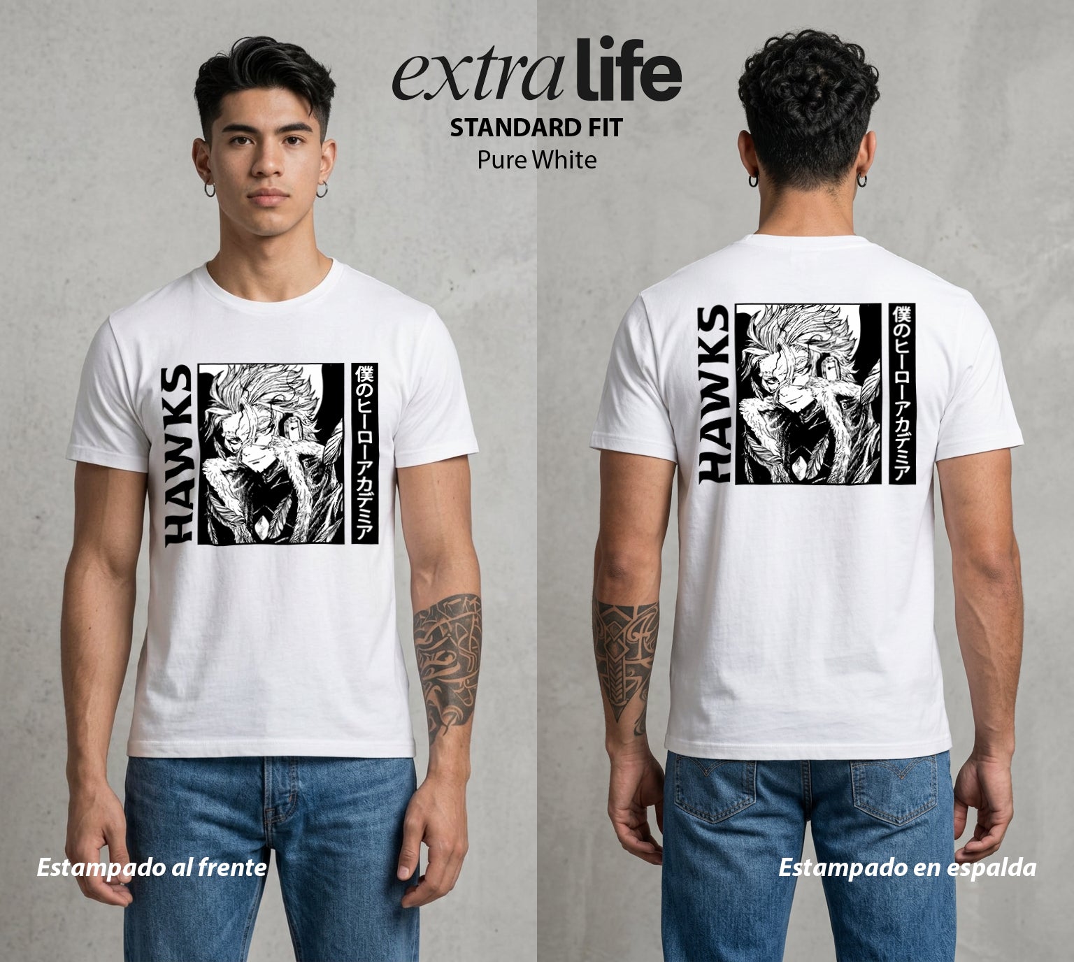 La Academia de Heroes | Plumas y Velocidad #02502 - Playera Standard Fit | Pure White - Foto en modelo