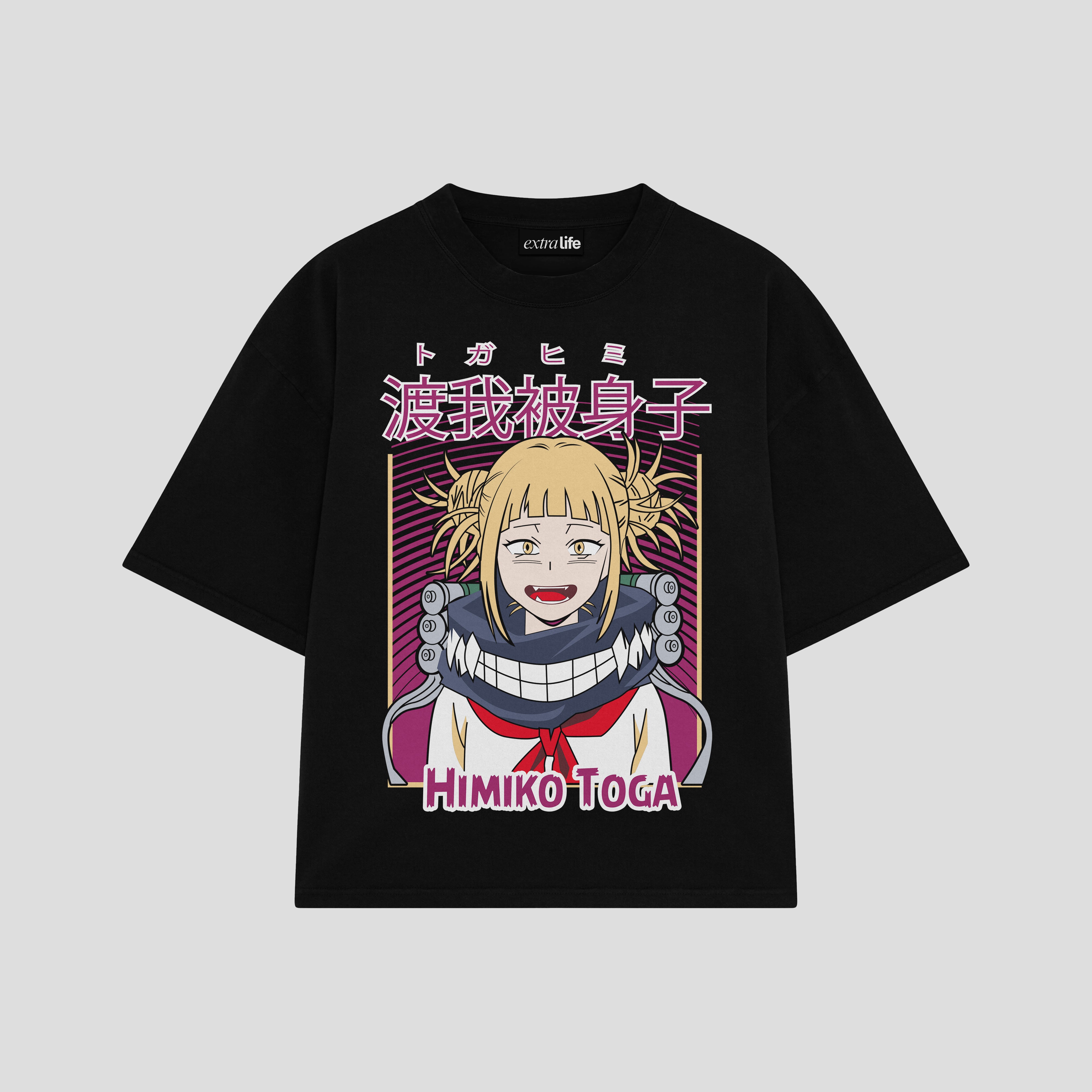 Playera streetwear premium de anime y gaming ExtraLife MX, corte boxy oversized drop shoulder heavyweight en color Deep Black y Off-White, moda urbana mexicana de culto.