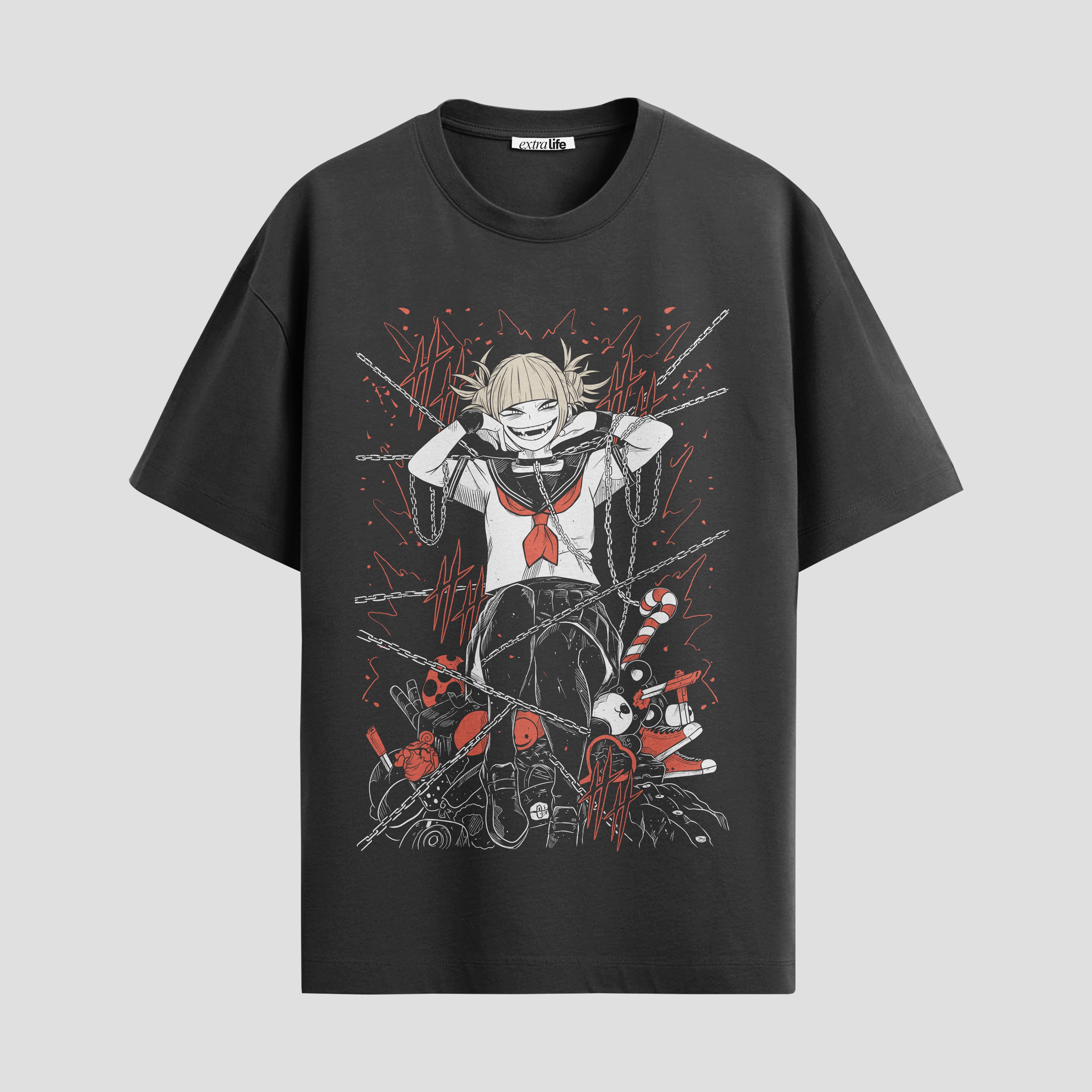 Playera urbana de anime y gaming ExtraLife MX, corte Standard Fit unisex ligero y transpirable en color Deep Black y Pure White, ropa de uso diario para gym y casual.