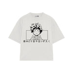 Playera streetwear premium de anime y gaming ExtraLife MX, corte boxy oversized drop shoulder heavyweight en color Deep Black y Off-White, moda urbana mexicana de culto.