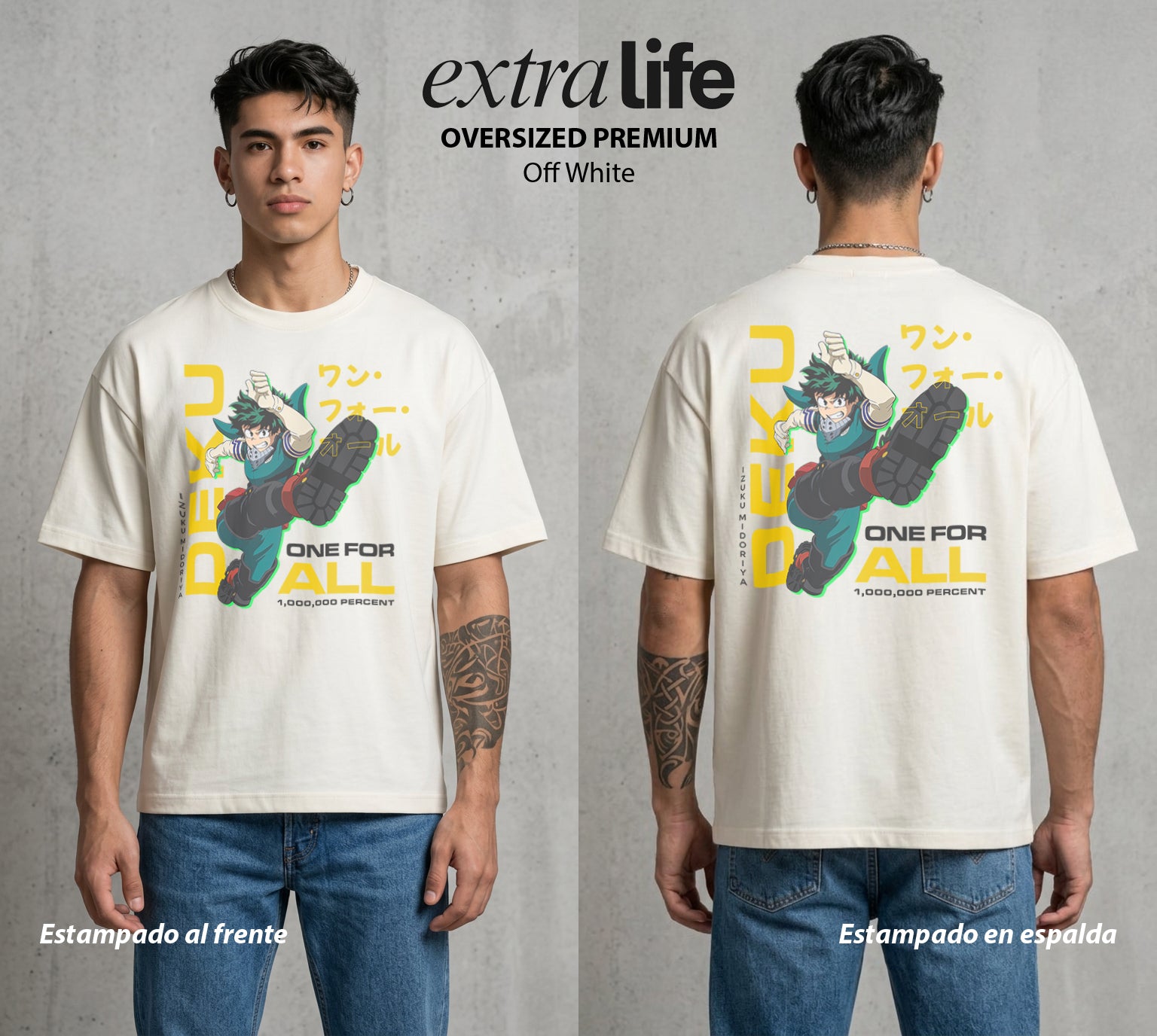 La Academia de Heroes | El Cuaderno del Heroe #02516 - Playera Oversized Premium | Off White - Foto en modelo