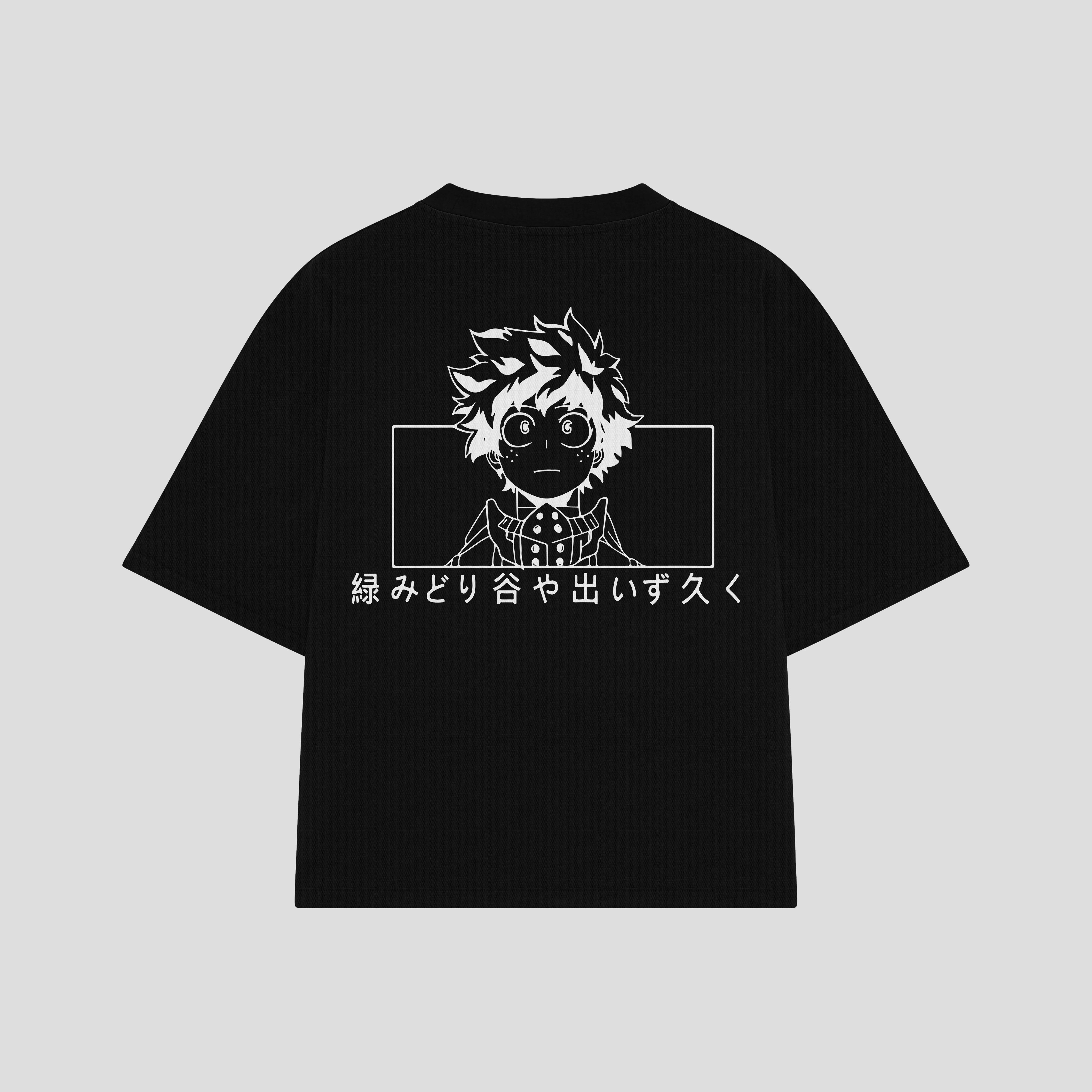 Playera streetwear premium de anime y gaming ExtraLife MX, corte boxy oversized drop shoulder heavyweight en color Deep Black y Off-White, moda urbana mexicana de culto.