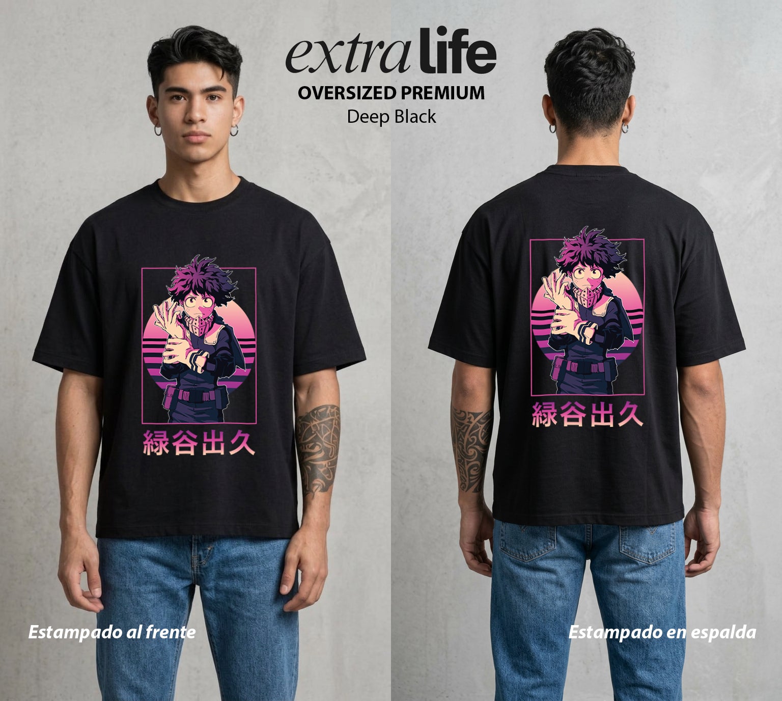 La Academia de Heroes | El Heroe Analista al Atardecer #02519 - Playera Oversized Premium | Deep Black - Foto en modelo