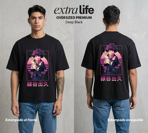 La Academia de Heroes | El Heroe Analista al Atardecer #02519 - Playera Oversized Premium | Deep Black - Foto en modelo