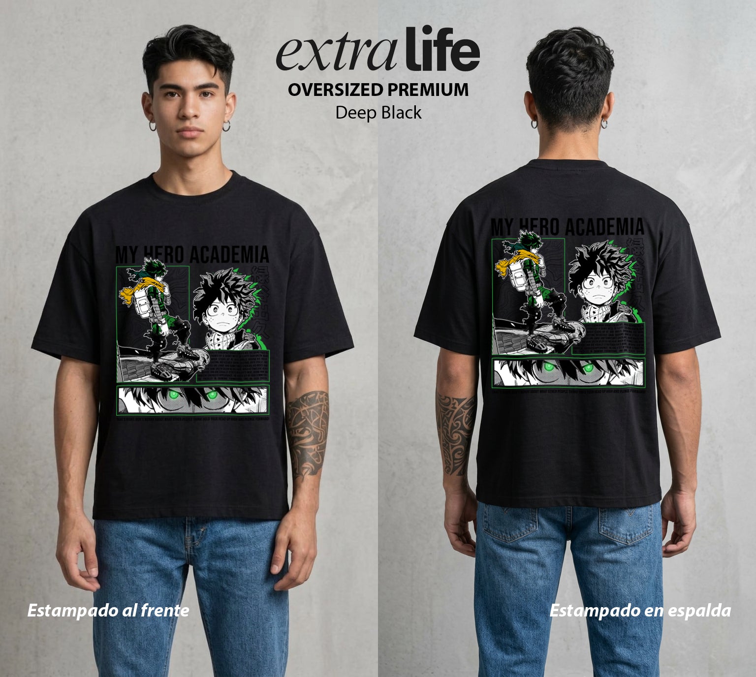 La Academia de Heroes | Del Diario al Heroe #02520 - Playera Oversized Premium | Deep Black - Foto en modelo