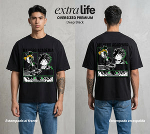 La Academia de Heroes | Del Diario al Heroe #02520 - Playera Oversized Premium | Deep Black - Foto en modelo