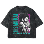 Playera streetwear premium de anime y gaming ExtraLife MX, corte boxy deluxe mineral wash heavyweight en color Acid Wash, moda urbana mexicana de culto.