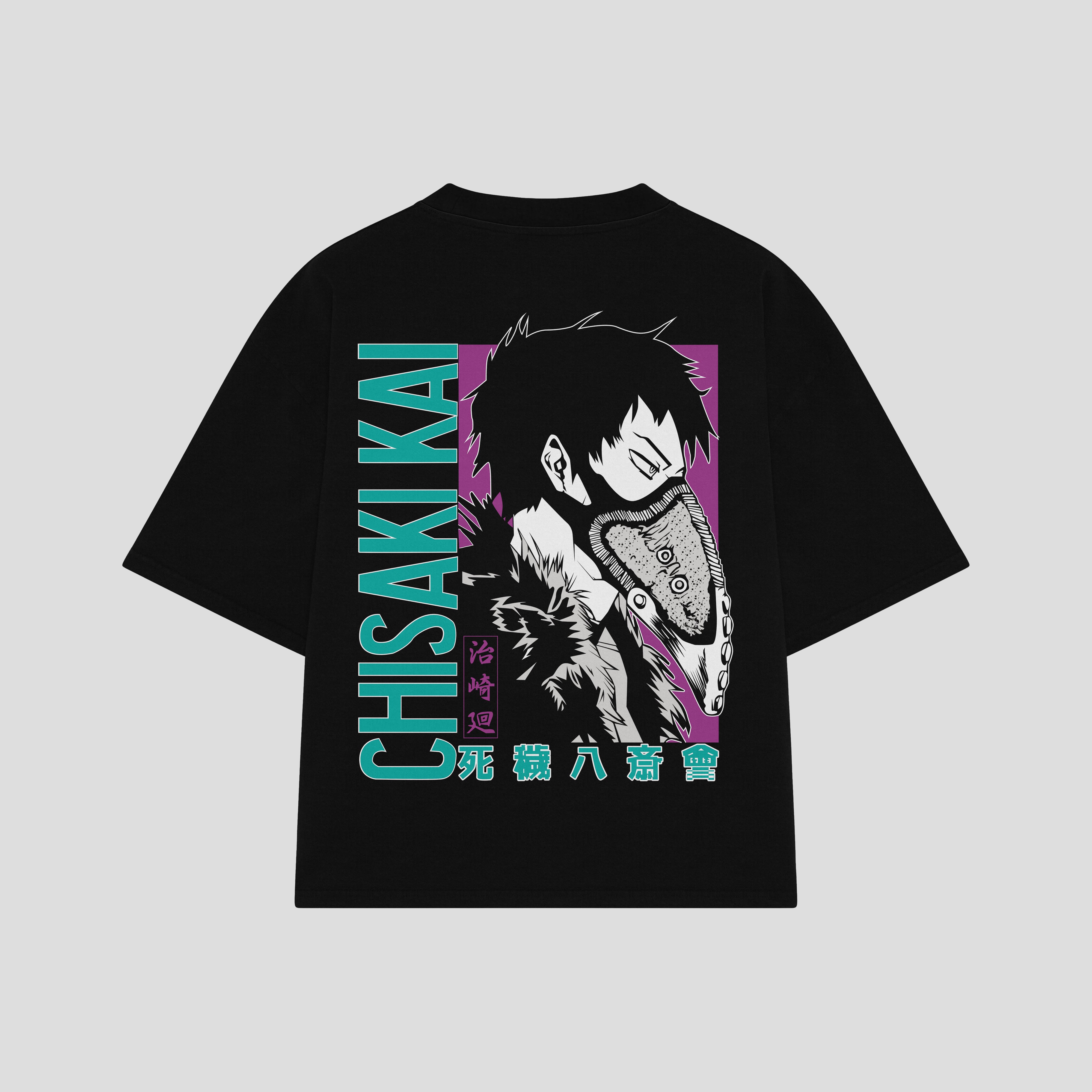 Playera streetwear premium de anime y gaming ExtraLife MX, corte boxy oversized drop shoulder heavyweight en color Deep Black y Off-White, moda urbana mexicana de culto.