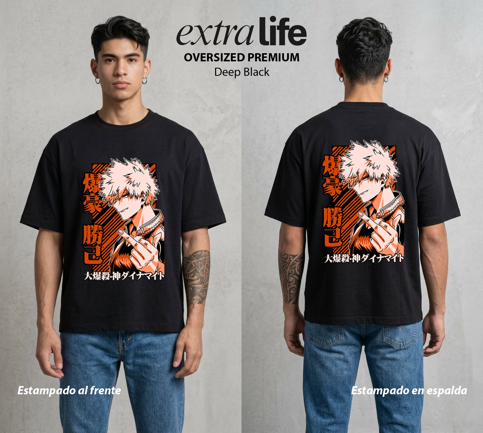 La Academia de Heroes | La Explosion del Bien #02522 - Playera Oversized Premium | Deep Black - Foto en modelo