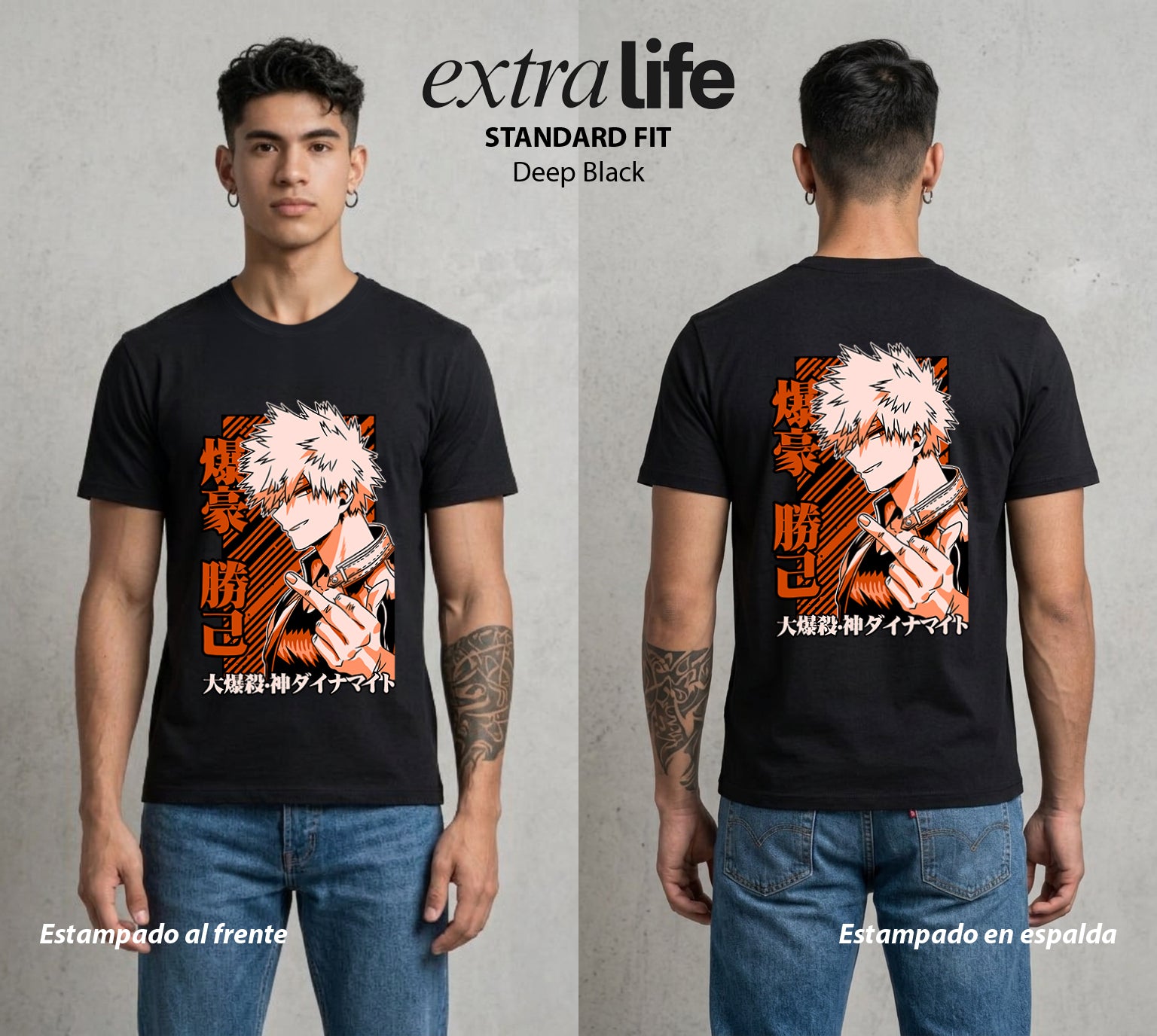 La Academia de Heroes | La Explosion del Bien #02522 - Playera Standard Fit | Deep Black - Foto en modelo