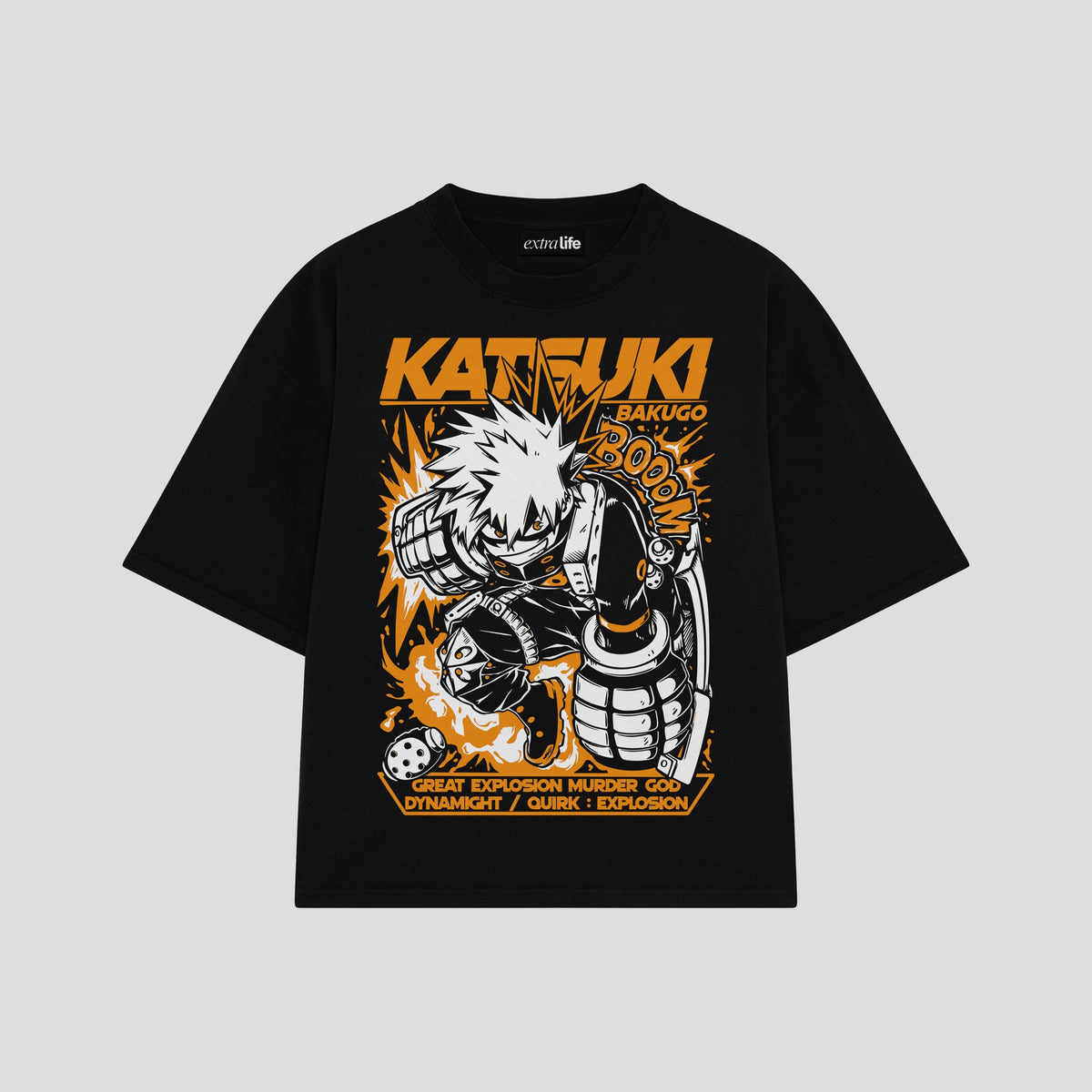 Playera streetwear premium de anime y gaming ExtraLife MX, corte oversized drop shoulder ligero y fresco en color Deep Black y Off-White, moda urbana mexicana de culto.
