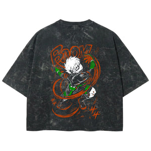 Playera streetwear premium de anime y gaming ExtraLife MX, corte boxy deluxe mineral wash heavyweight en color Acid Wash, moda urbana mexicana de culto.
