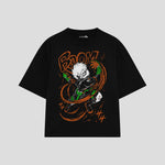 Playera streetwear premium de anime y gaming ExtraLife MX, corte oversized drop shoulder ligero y fresco en color Deep Black y Off-White, moda urbana mexicana de culto.