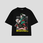 Playera streetwear premium de anime y gaming ExtraLife MX, corte boxy oversized drop shoulder heavyweight en color Deep Black y Off-White, moda urbana mexicana de culto.