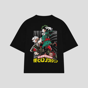 Playera streetwear premium de anime y gaming ExtraLife MX, corte boxy oversized drop shoulder heavyweight en color Deep Black y Off-White, moda urbana mexicana de culto.