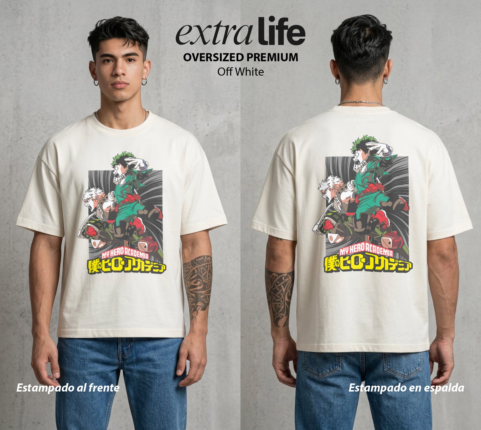 La Academia de Heroes | El Heredero del Simbolo #02527 - Playera Oversized Premium | Off White - Foto en modelo