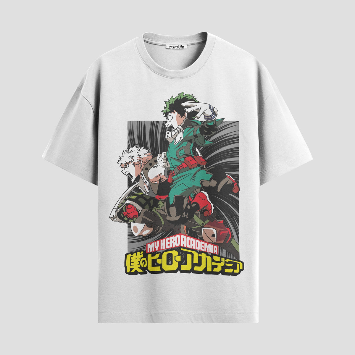 Playera urbana de anime y gaming ExtraLife MX, corte Classic Premium unisex ligero y transpirable en color Deep Black y Pure White, ropa de uso diario para gym y casual.