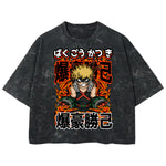 Playera streetwear premium de anime y gaming ExtraLife MX, corte boxy deluxe mineral wash heavyweight en color Acid Wash, moda urbana mexicana de culto.