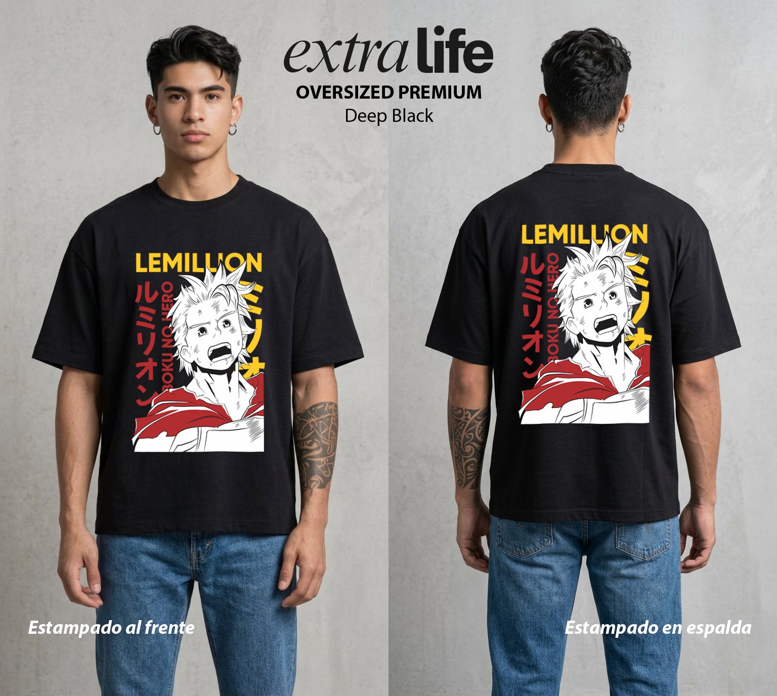 La Academia de Heroes | El Plus Ultra Atraviesa #02532 - Playera Oversized Premium | Deep Black - Foto en modelo