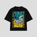 Playera streetwear premium de anime y gaming ExtraLife MX, corte boxy oversized drop shoulder heavyweight en color Deep Black y Off-White, moda urbana mexicana de culto.