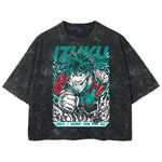 Playera streetwear premium de anime y gaming ExtraLife MX, corte boxy deluxe mineral wash heavyweight en color Acid Wash, moda urbana mexicana de culto.