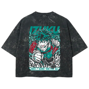 Playera streetwear premium de anime y gaming ExtraLife MX, corte boxy deluxe mineral wash heavyweight en color Acid Wash, moda urbana mexicana de culto.