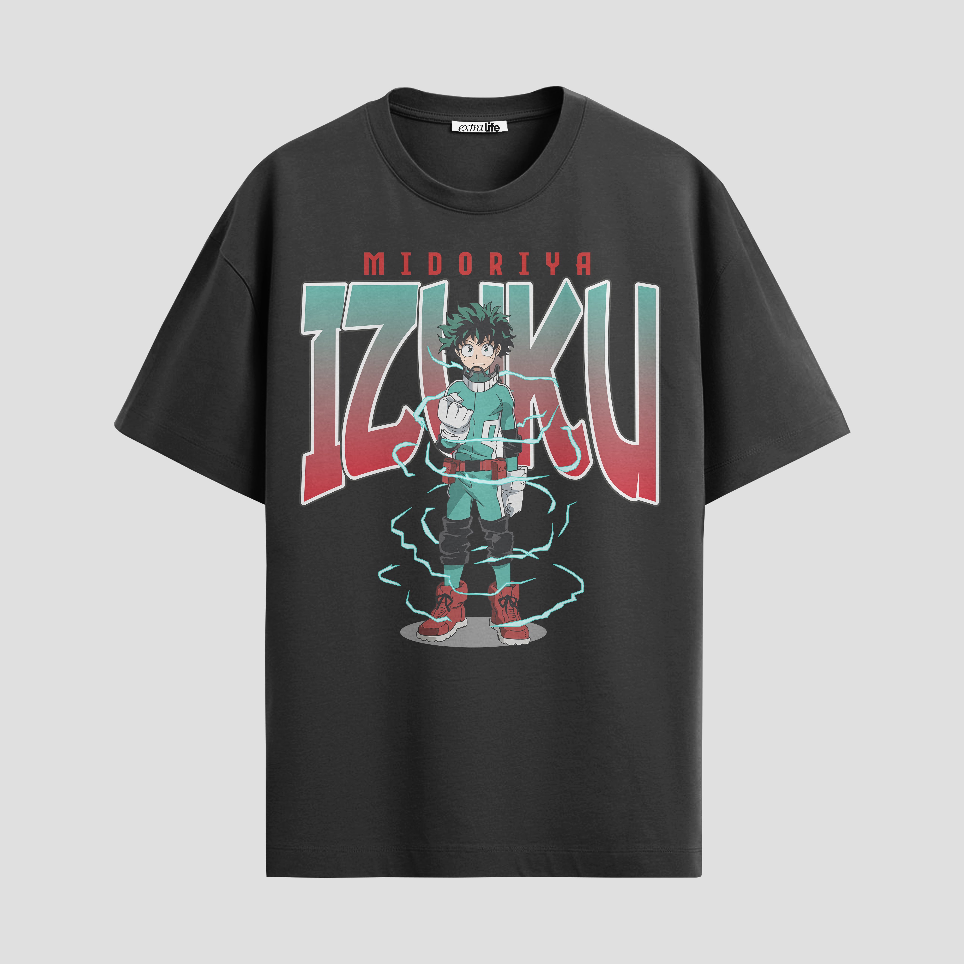 Playera urbana de anime y gaming ExtraLife MX, corte Standard Fit unisex ligero y transpirable en color Deep Black y Pure White, ropa de uso diario para gym y casual.
