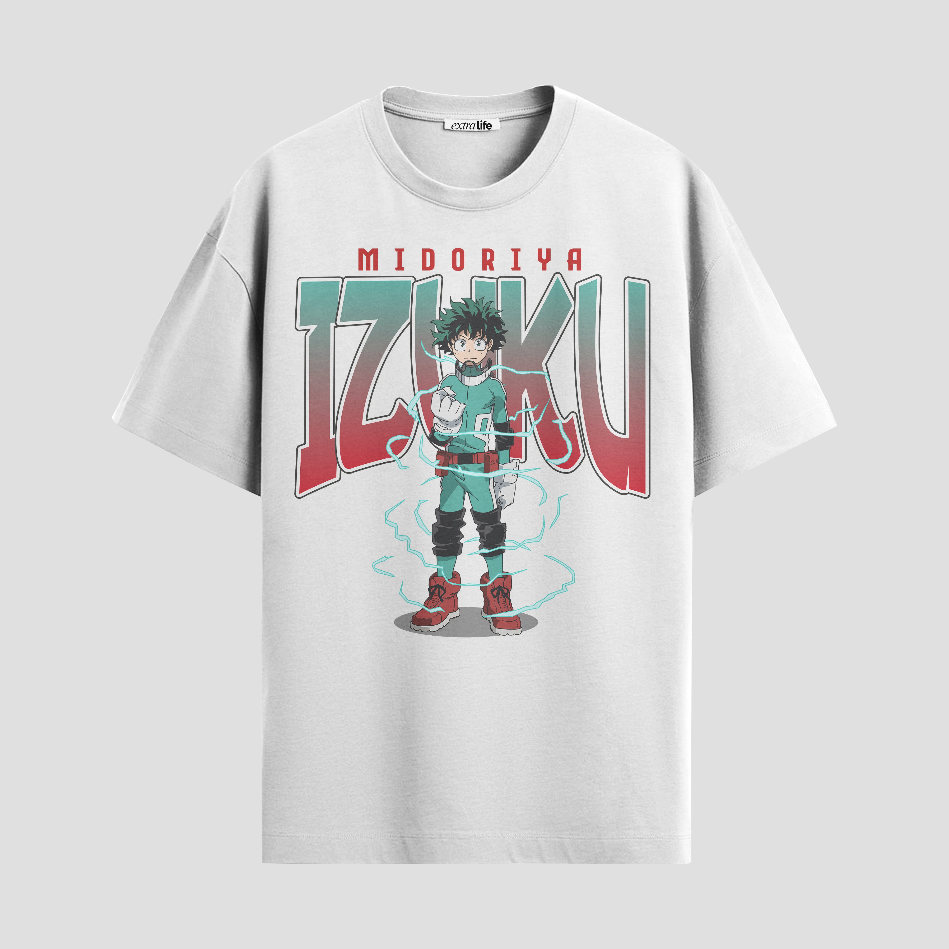 Playera urbana de anime y gaming ExtraLife MX, corte Standard Fit unisex ligero y transpirable en color Deep Black y Pure White, ropa de uso diario para gym y casual.