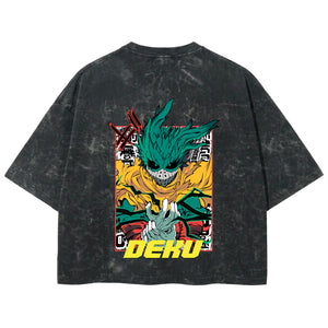 Playera streetwear premium de anime y gaming ExtraLife MX, corte boxy deluxe mineral wash heavyweight en color Acid Wash, moda urbana mexicana de culto.