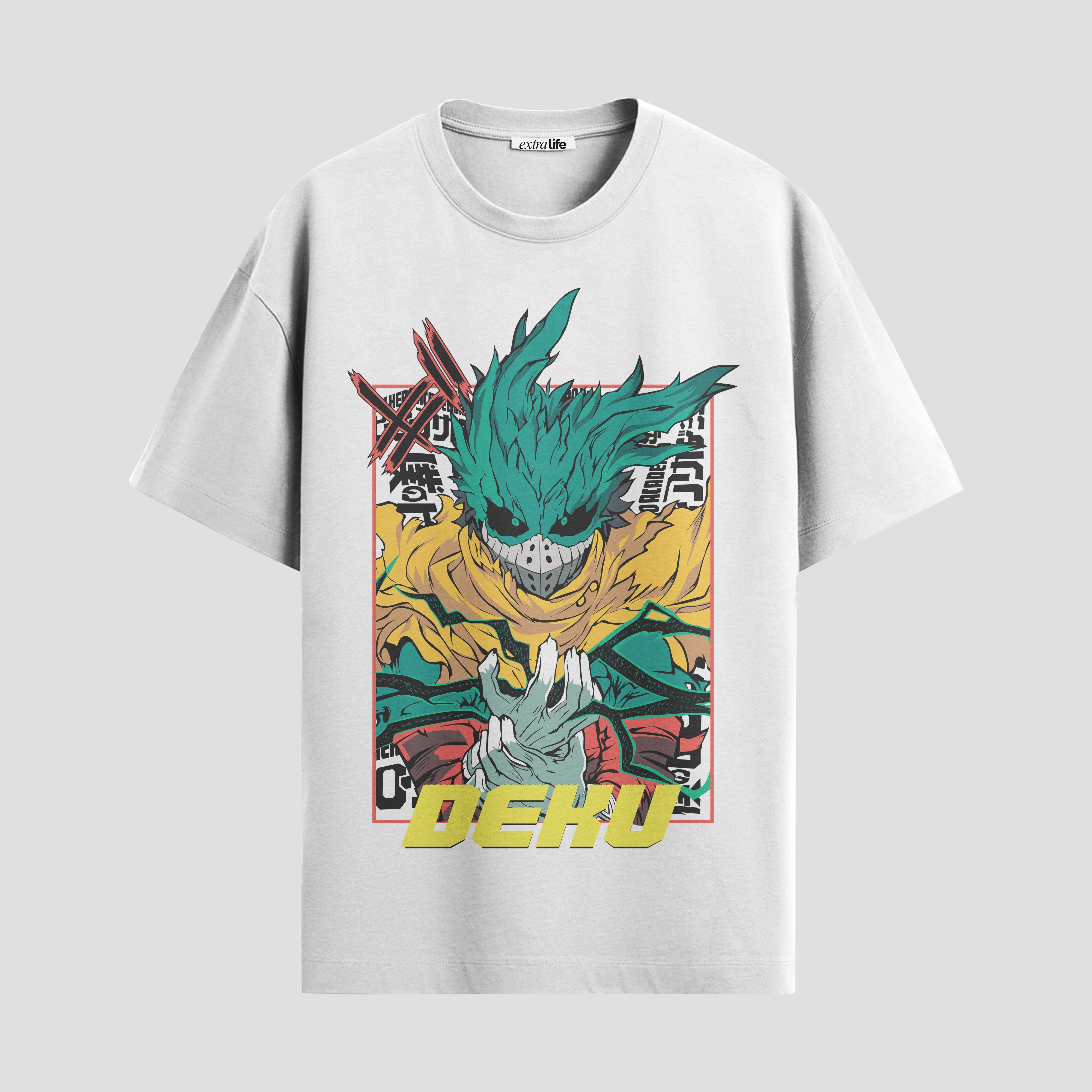 Playera urbana de anime y gaming ExtraLife MX, corte Standard Fit unisex ligero y transpirable en color Deep Black y Pure White, ropa de uso diario para gym y casual.