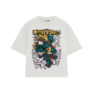 Playera streetwear premium de anime y gaming ExtraLife MX, corte boxy oversized drop shoulder heavyweight en color Deep Black y Off-White, moda urbana mexicana de culto.