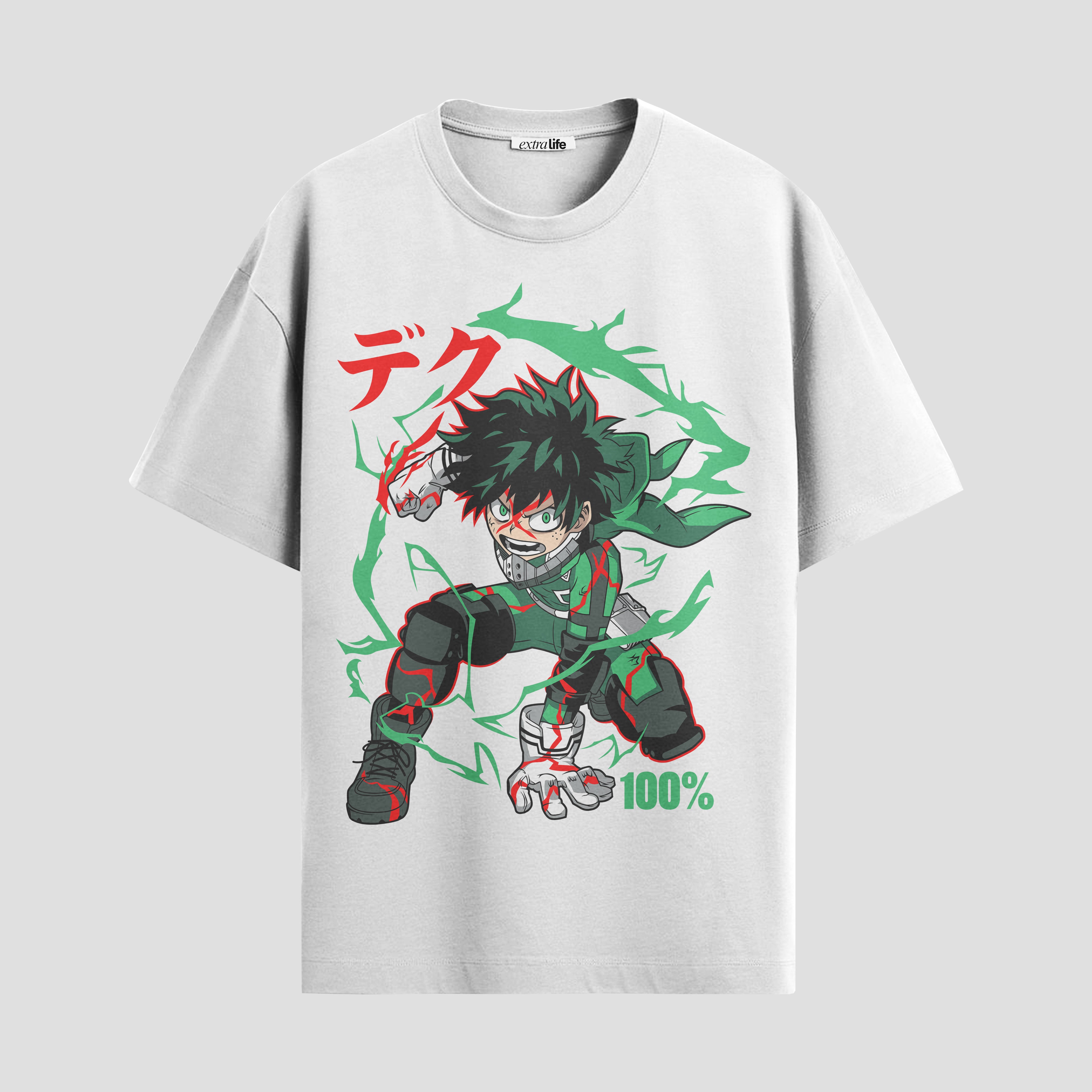 Playera urbana de anime y gaming ExtraLife MX, corte Standard Fit unisex ligero y transpirable en color Deep Black y Pure White, ropa de uso diario para gym y casual.