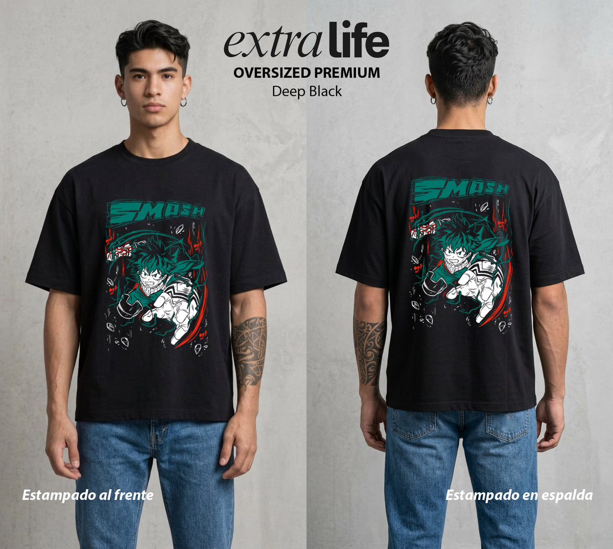 La Academia de Heroes | La Voluntad del Heredero #02543 - Playera Oversized Premium | Deep Black - Foto en modelo