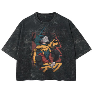 Playera streetwear premium de anime y gaming ExtraLife MX, corte boxy deluxe mineral wash heavyweight en color Acid Wash, moda urbana mexicana de culto.