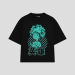 Playera streetwear premium de anime y gaming ExtraLife MX, corte boxy oversized drop shoulder heavyweight en color Deep Black y Off-White, moda urbana mexicana de culto.