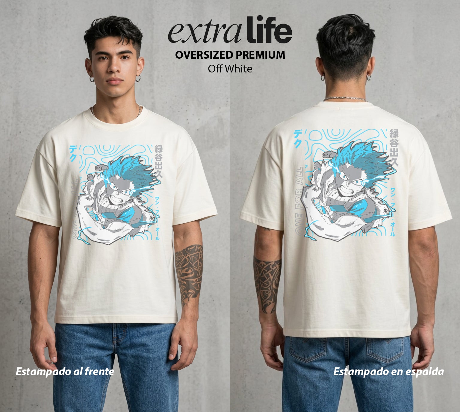 La Academia de Heroes | El Cuaderno del Heroe #02547 - Playera Oversized Premium | Off White - Foto en modelo