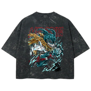 Playera streetwear premium de anime y gaming ExtraLife MX, corte boxy deluxe mineral wash heavyweight en color Acid Wash, moda urbana mexicana de culto.