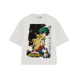 Playera streetwear premium de anime y gaming ExtraLife MX, corte boxy oversized drop shoulder heavyweight en color Deep Black y Off-White, moda urbana mexicana de culto.