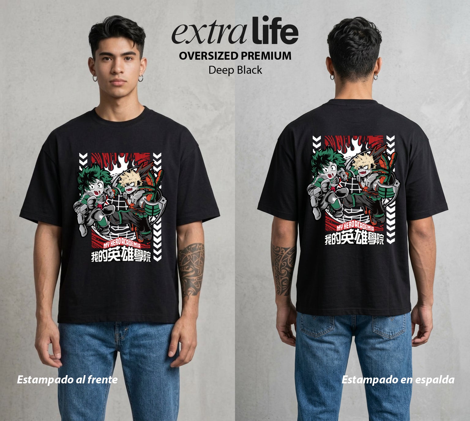 La Academia de Heroes | Explosion Total #02550 - Playera Oversized Premium | Deep Black - Foto en modelo